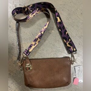 Brown Clutch with Leopard Strap